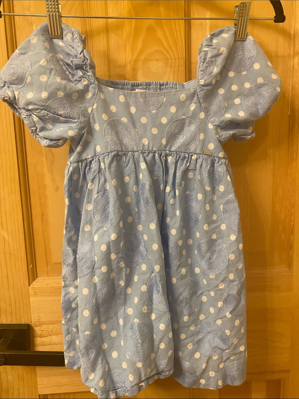 Mayoral Blue and White Polka Dot Puff-Sleeve Dress